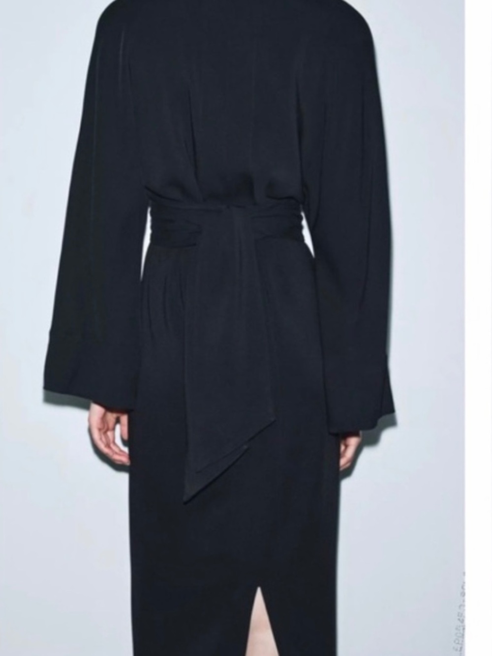 Zara Ribbon Midi Dress Deep V-Neck A-Line Long Sleeve - Picture 4 of 14